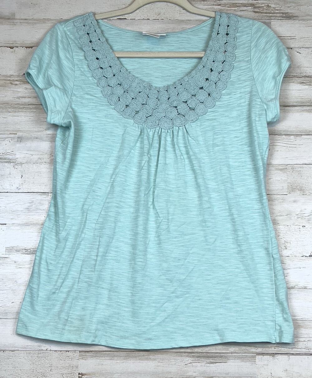 Wrangler Crochet Lace Scoop Neck Top Size Medium Blue Cap Sleeve
